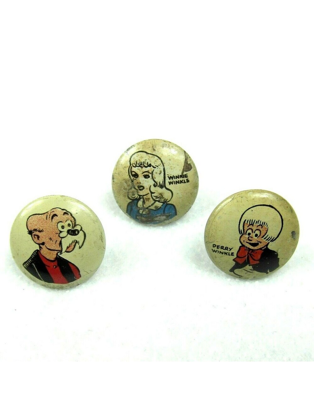 Vintage 1945 Comic Winnie Winkle, Rip Winkle & Perry Winkle Pinbacks Kellogg's